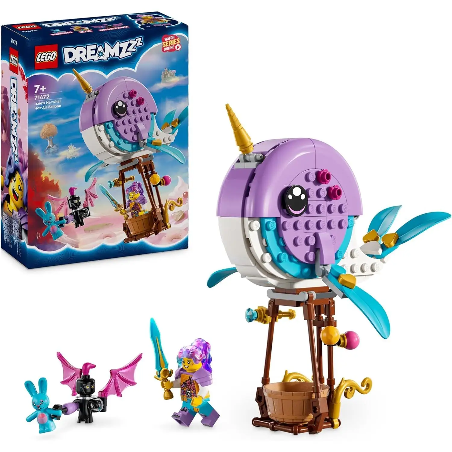 LEGO 71472 DREAMZzz Globo-Narval de Izzie, Juguete de Animal Marino, Salva al Conejo Bunchu de un Grimspawn, Figura de Ballena Transformabl