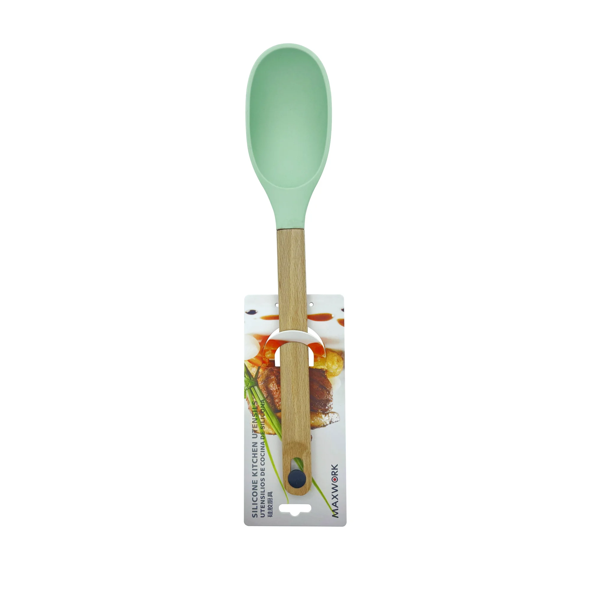 MAXWORK Cuchara de silicona 34cm con mango de madera,utensilios de cocina