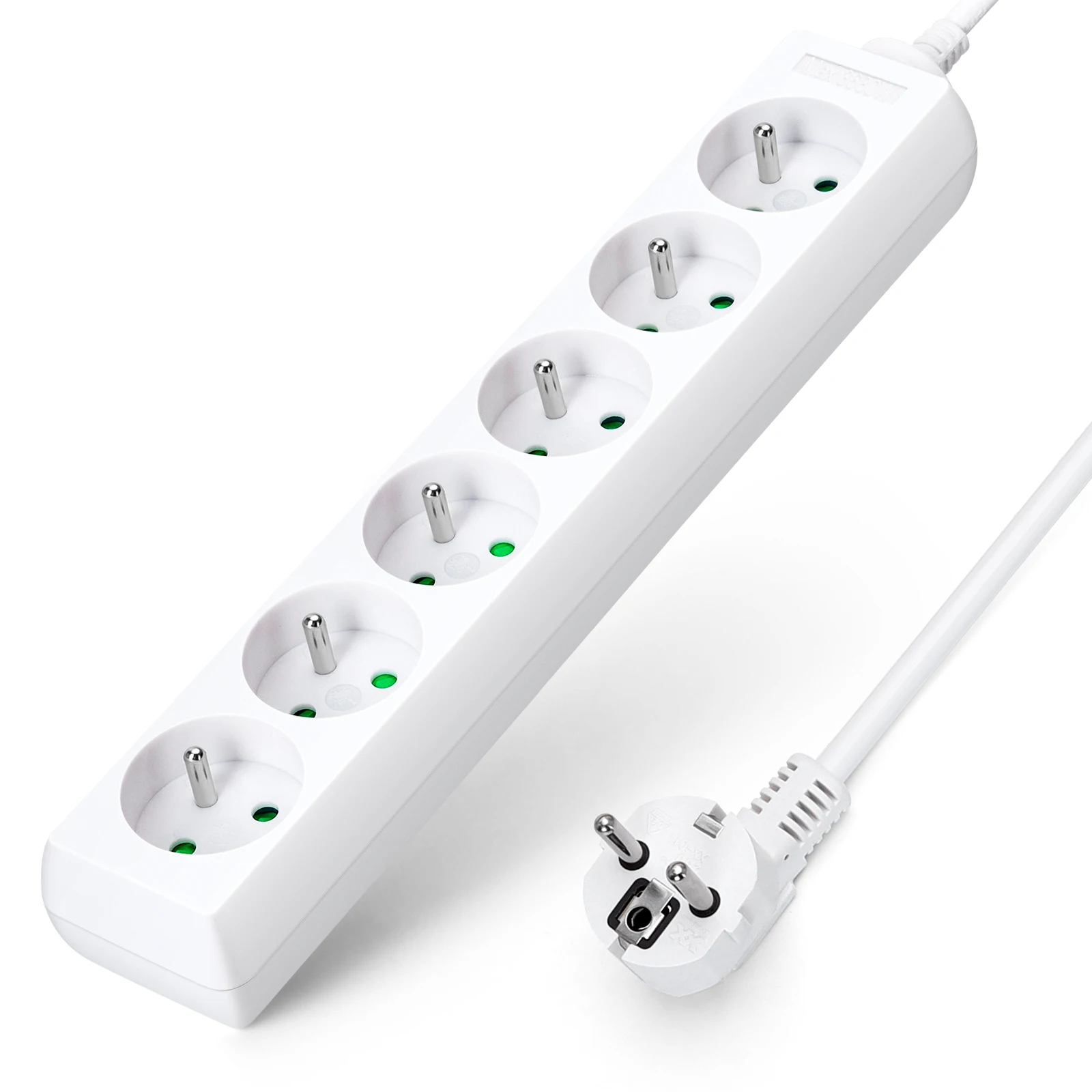Aigostar Regleta alargador de 6 enchufes 16A 2P + E con cable de 1.5/3/5 metros e. Color Blanco