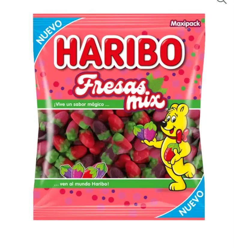 HARIBO FRESAS MIX 1KG Surtido de caramelos de goma con forma de pequeñas fresas y de tres sabores distintos: sabor fresón, sabor fresa ácida, sabor mermelada de fresa. Sabor de Haribo original calidad