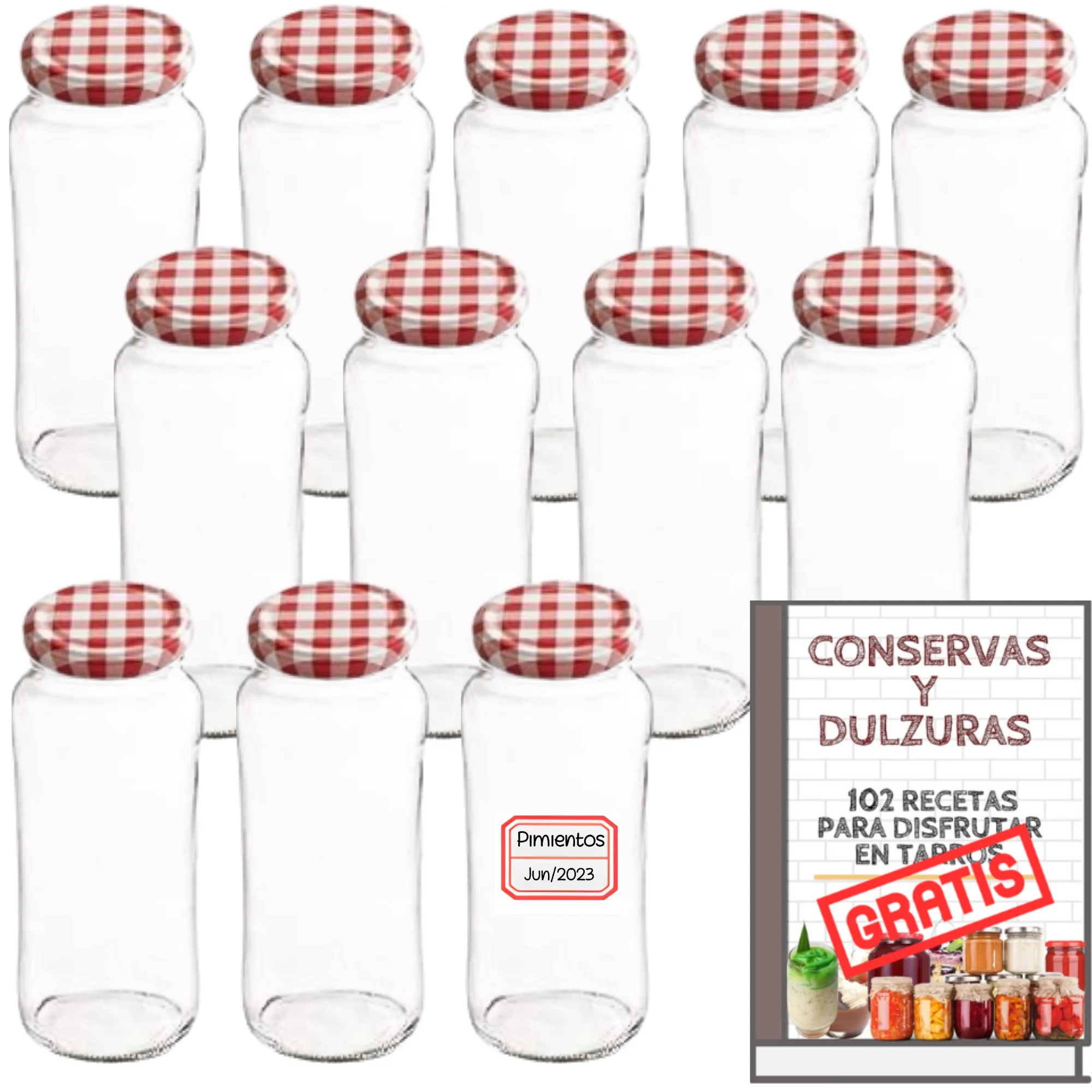 MundoTarros - Tarros de Cristal de 580 ml con Tapa de Rosca Hermética + Ebook de 102 Recetas - Frascos para Purés, Mermelada, Conservas, Salsas - Incluye Etiquetas
