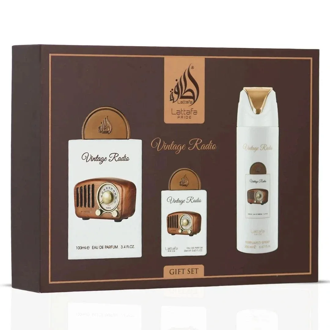 Set Regalo Lattafa Pride Vintage Radio Perfume Unisex 100 ml + Miniatura | Pack Árabe Lujo, Fragancia Premium y Larga Duración