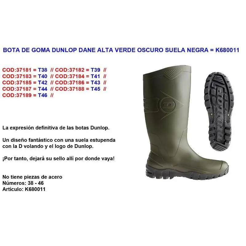 Dunlop water boot green rubber high cane dane n. 45 k680011