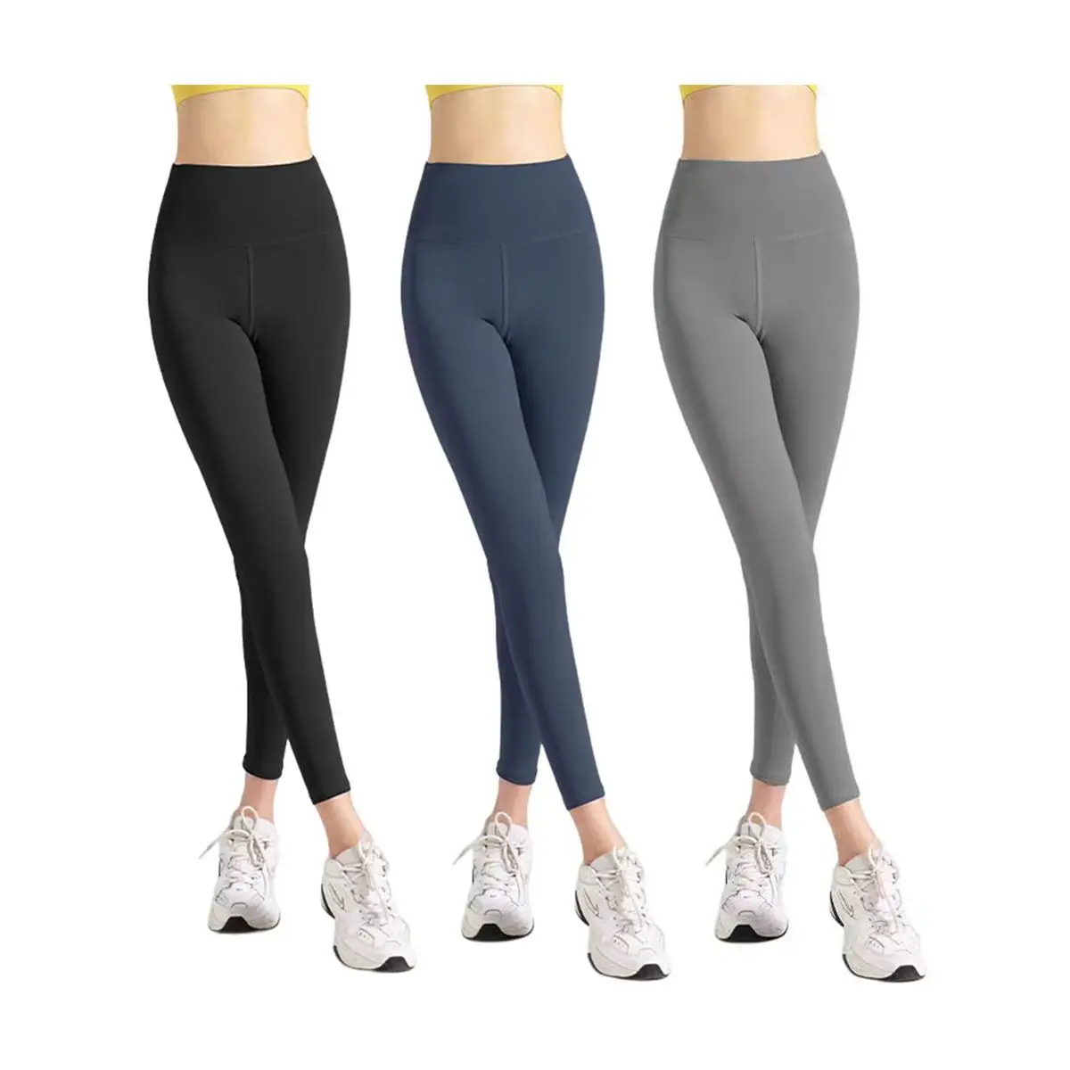COPES Pack Ahorro 3 Piezas Leggings de Yoga de Cintura Alta para Mujer, seamless yoga leggings, negro+azul+gris