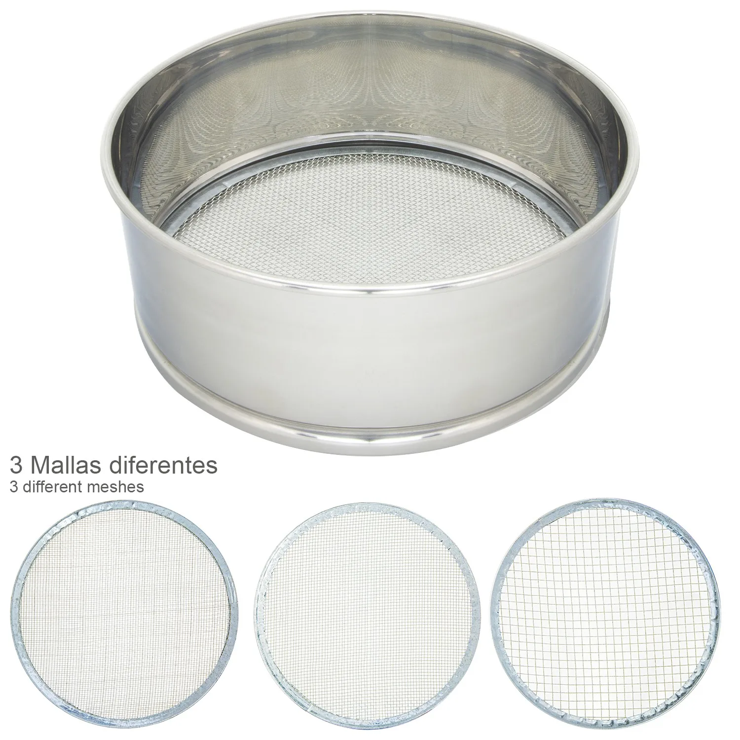 SANCO STORE - ORYX Harinero Tamizador Acero inoxidable Ø 20 cm. Con 3 Mallas Intercambiables