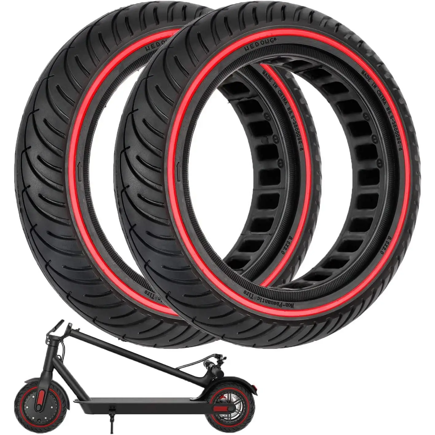 2 pcs 8.5 inch solid tire for 8,5 inch wheel electric scooter, anti-puncture spare wheel, front/rear replacement tires Compatible with Xiaomi M365 and PRO, Ducati, Lexgo, Vivobike, (Red)