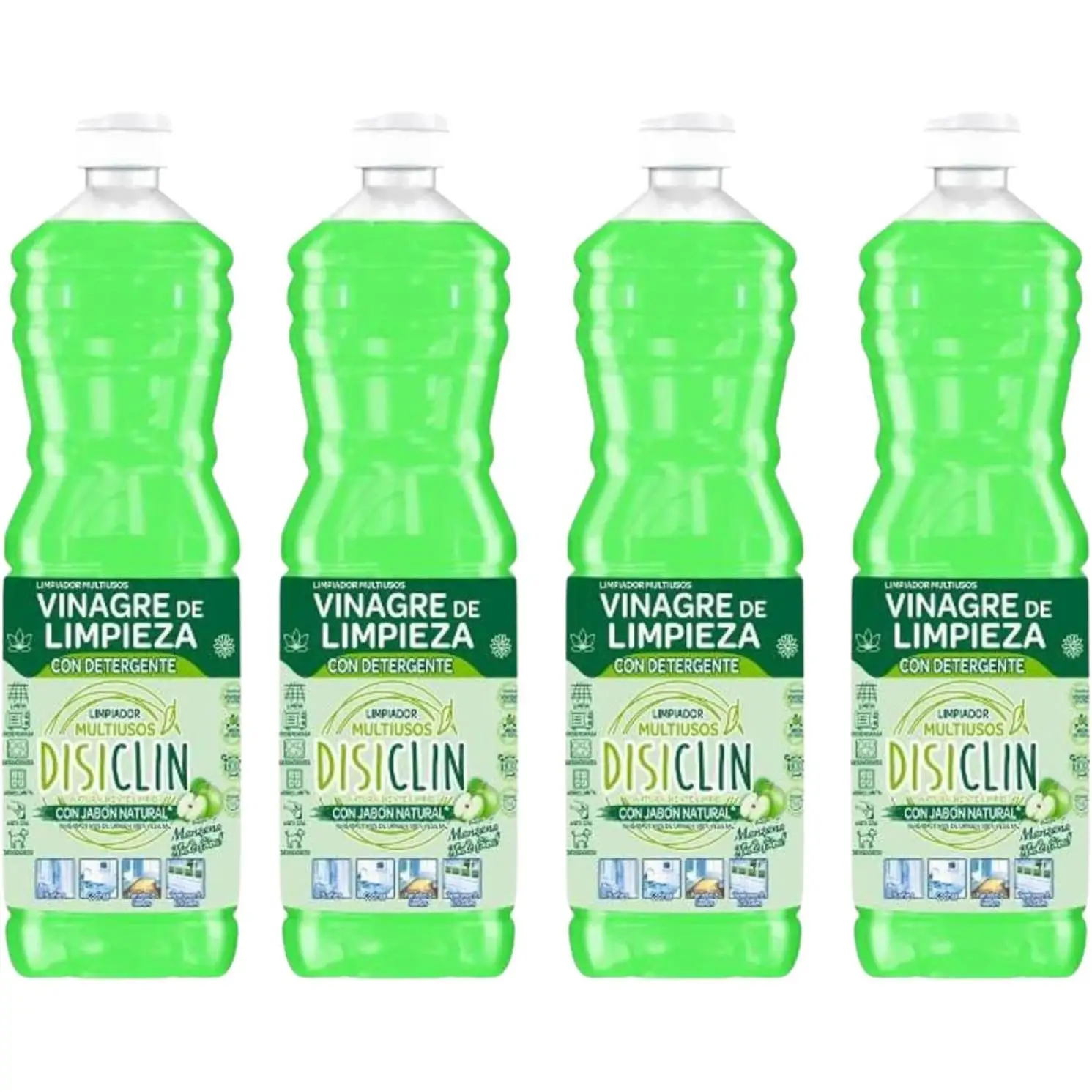 Disiclin Vinagre de Limpieza con Aroma a Manzana 1L – Pack de 4 Unidades, Desengrasante y Antical Natural para Cocina, Baño y Suelos