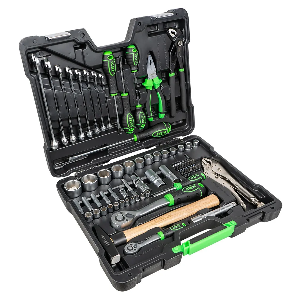 JBM 51818 72-piece tool case with hexagonal cups cinched