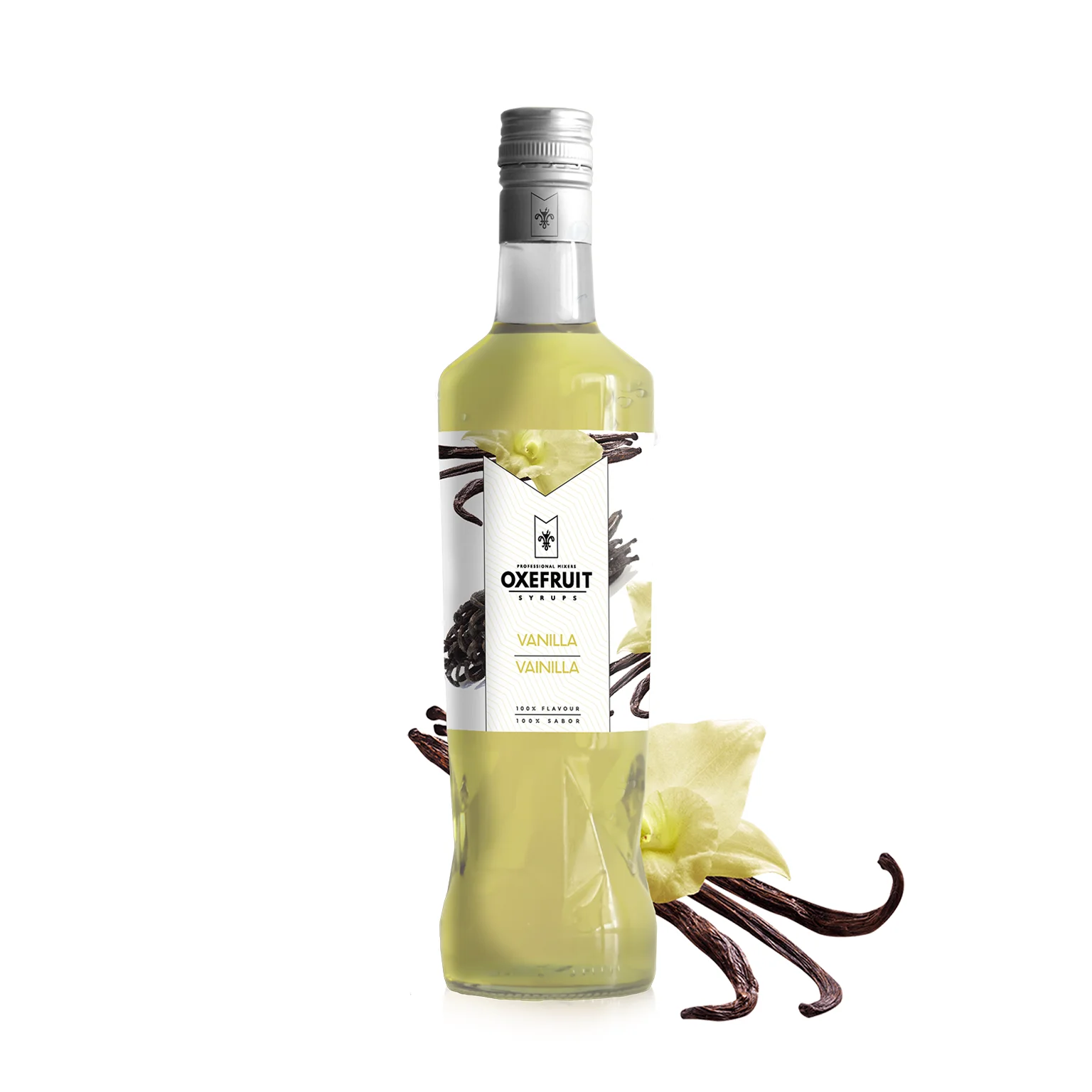 SIROPE DE VAINILLA Oxefruit Professional Mixers. Producido a partir de concentrado de vainilla, con auténtico sabor, creado para la elaboración de cócteles y bebidas no alcohólicas como mocktails, batidos y también para repostería.