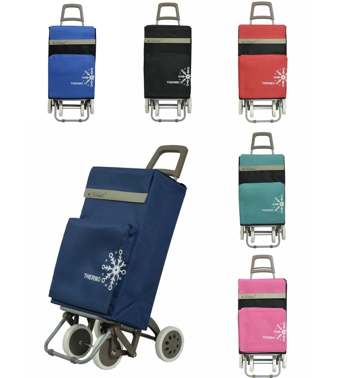 MULTI Trolley Folding Shopping Cart Lightweight Thermos Bag 90x30x39cm 4 Rugged Wheels 40 Liters