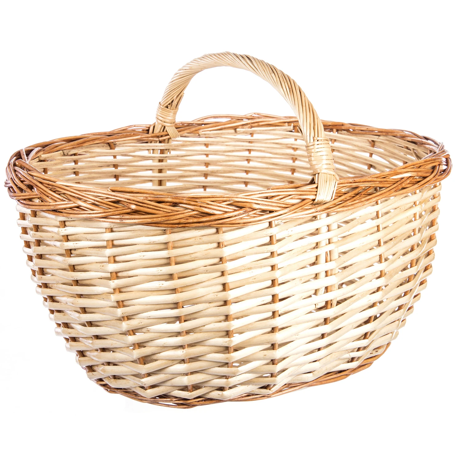 CM-large wicker basket size 45x33x32cm Bicolor with low handle. Great for mushroom, fruit, vegetable, wood, eco-shopping or Vintage decoration