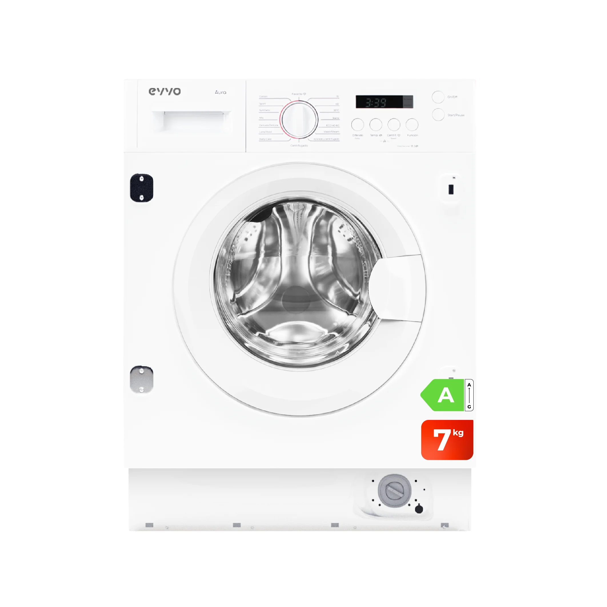 EVVO Aura 7 Lavadora Integrable 7 kg, 1350 rpm, Clase A, Motor Inverter, Tambor eProtect, 15 Programas, Inicio Diferido