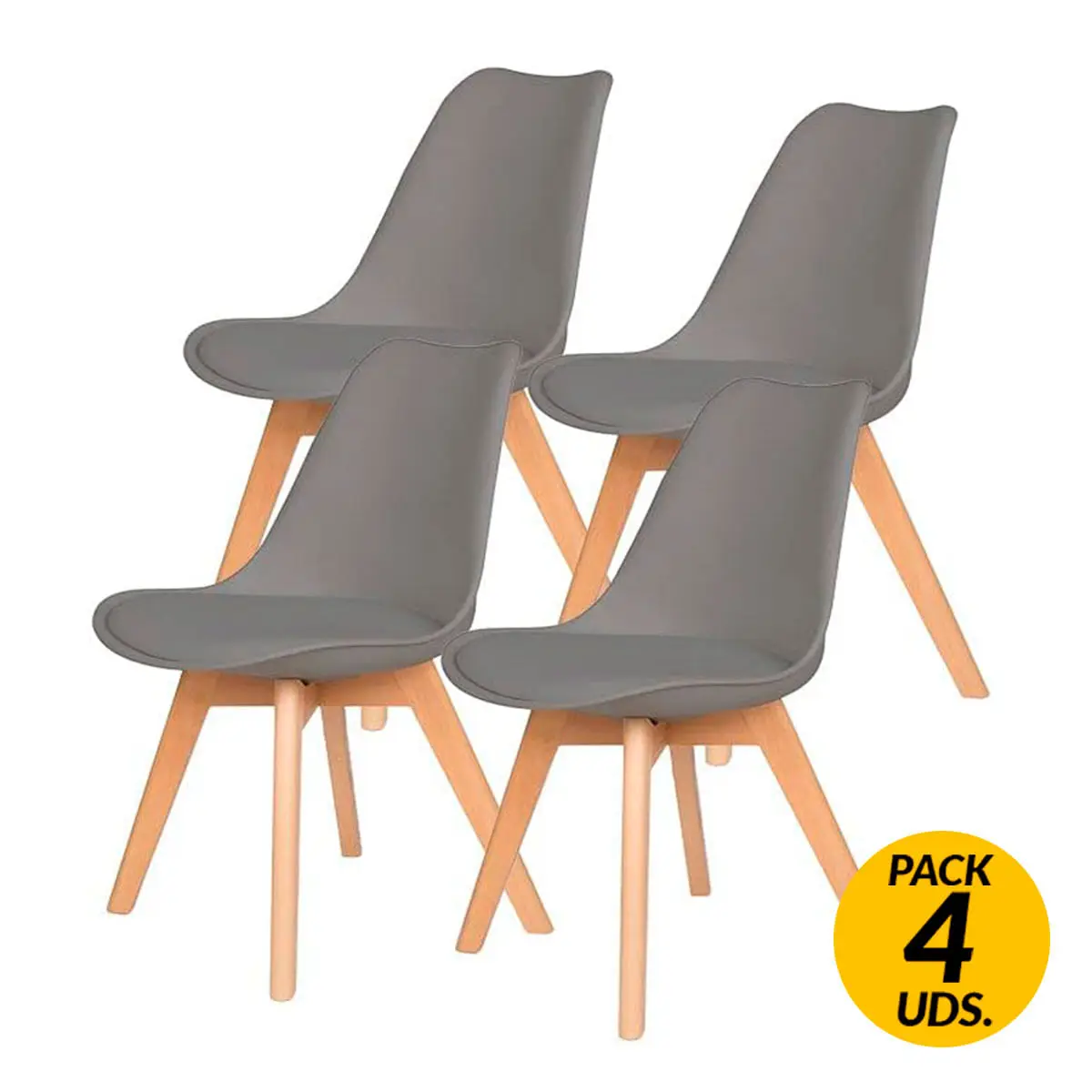 Silla/Pack Fina estilo nórdico patas de madera 83x43x54 cm