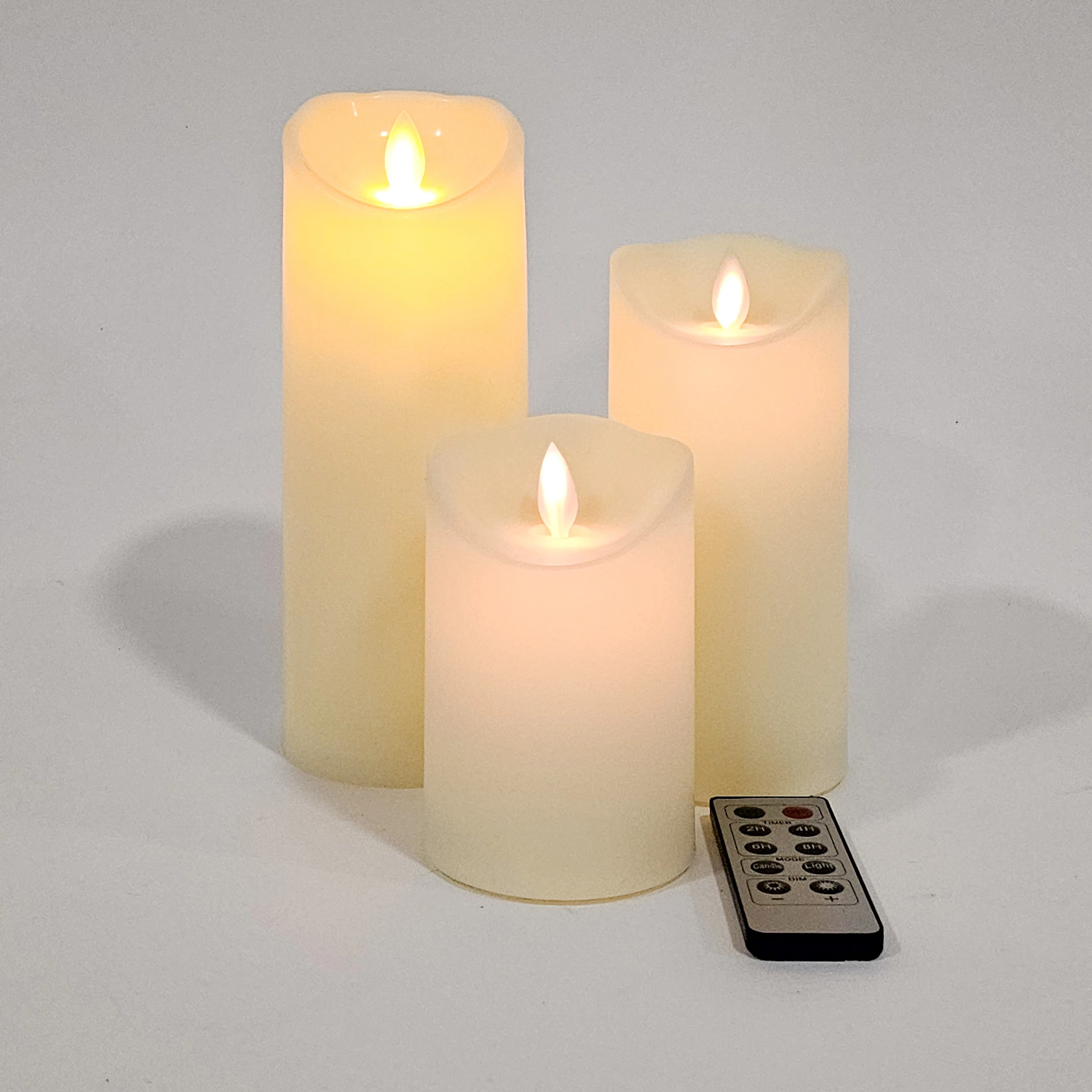 LED Flickering Candles-3 Pack Realistic Plastic Candles with Remote Control. Sizes 11cm, 15cm and 18cm high