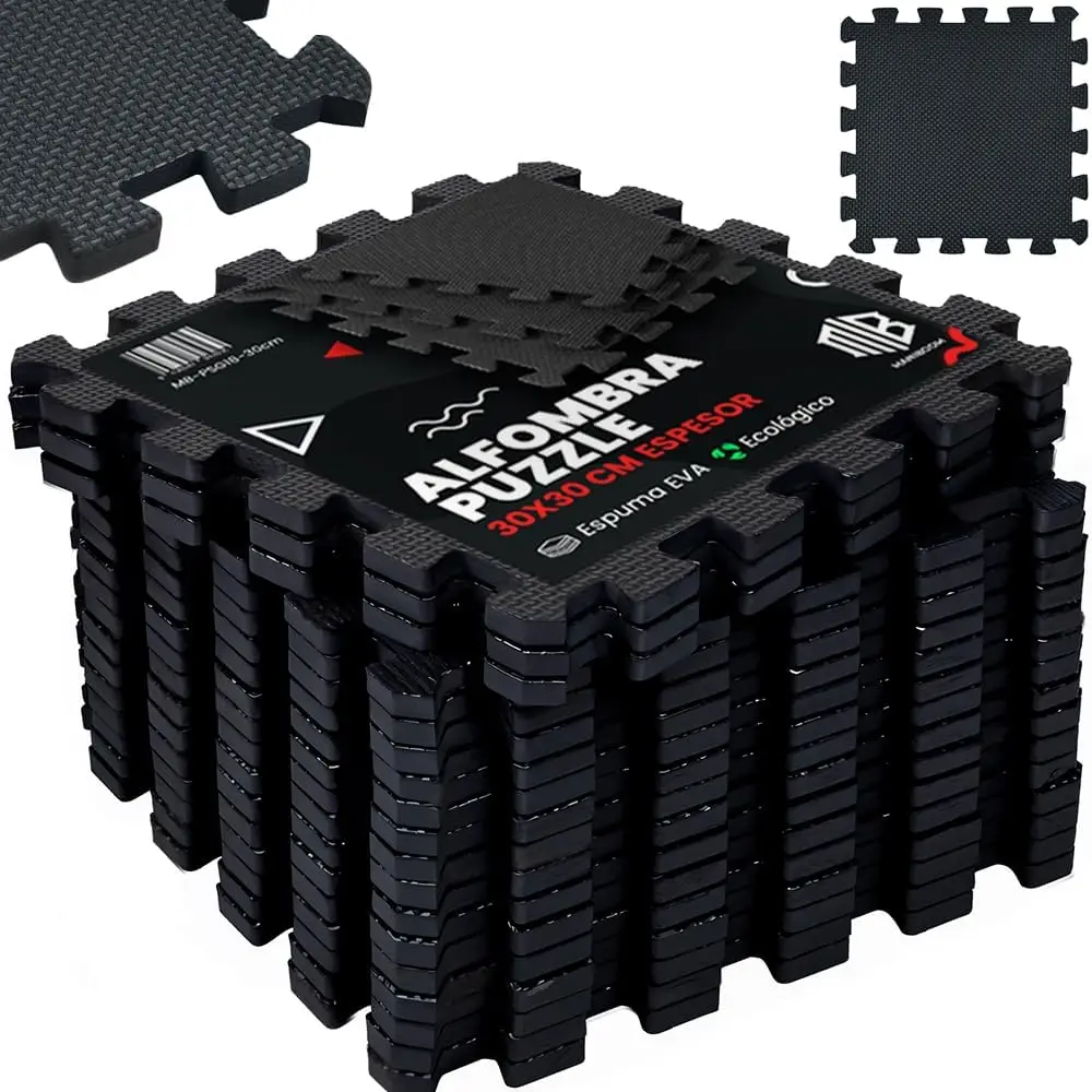 ManiBoom Suelo Gimnasio Acolchado Grueso de Caucho Fácil de Limpiar【30x30x1 cm】- Alfombra Gym Crossfit y Ejercicios en Casa - Esterilla Fitness Puzzle de Goma - Tatami Mat