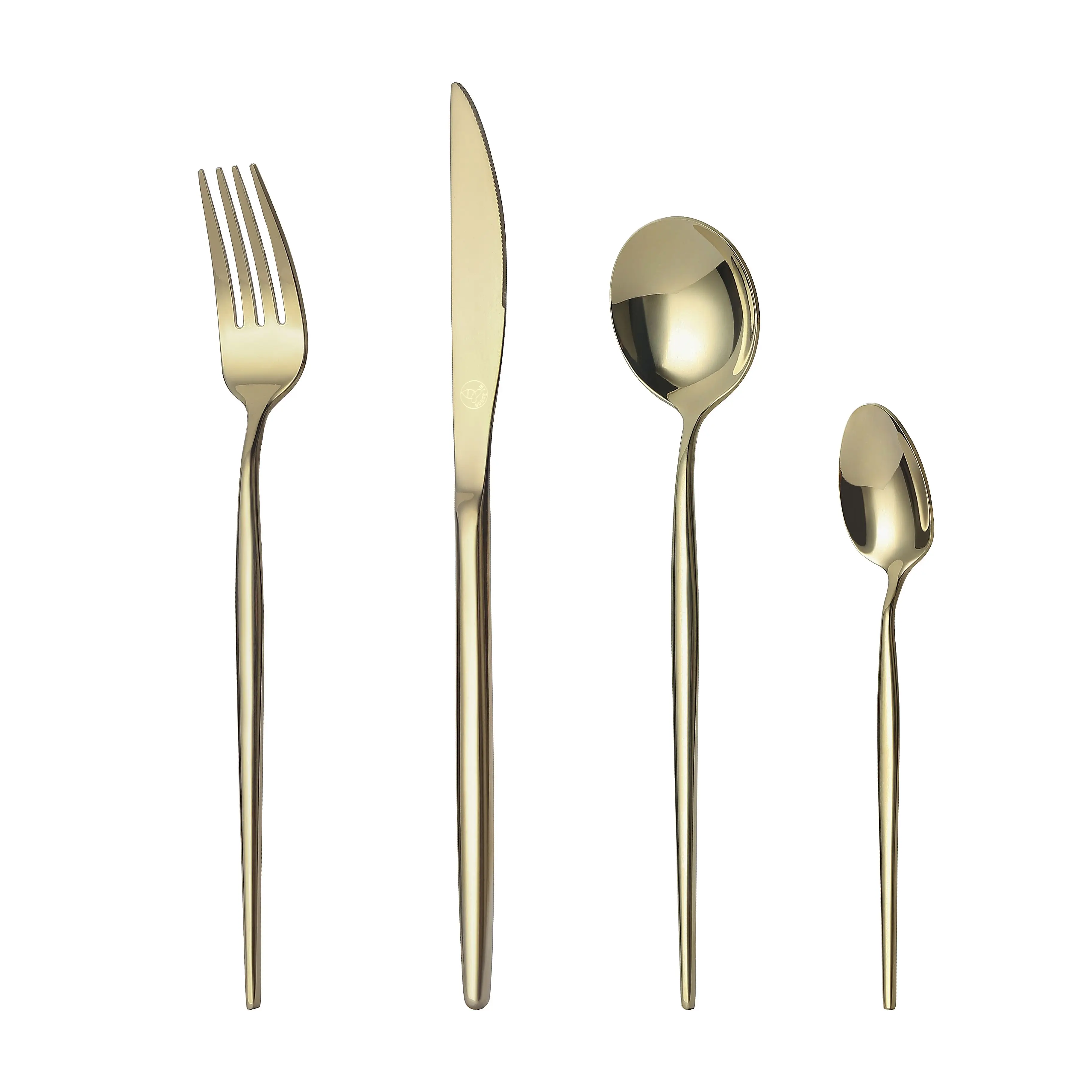 Mr.Spoon Juego 24 piezas cubiertos, Acero inoxidable 18/0, Color Dorado brillo, Incluye cuchillo,tenedor,cuchara,cucharilla, Cubertería, Servicio para 6 Personas, Apto para lavavajillas. Ideas de