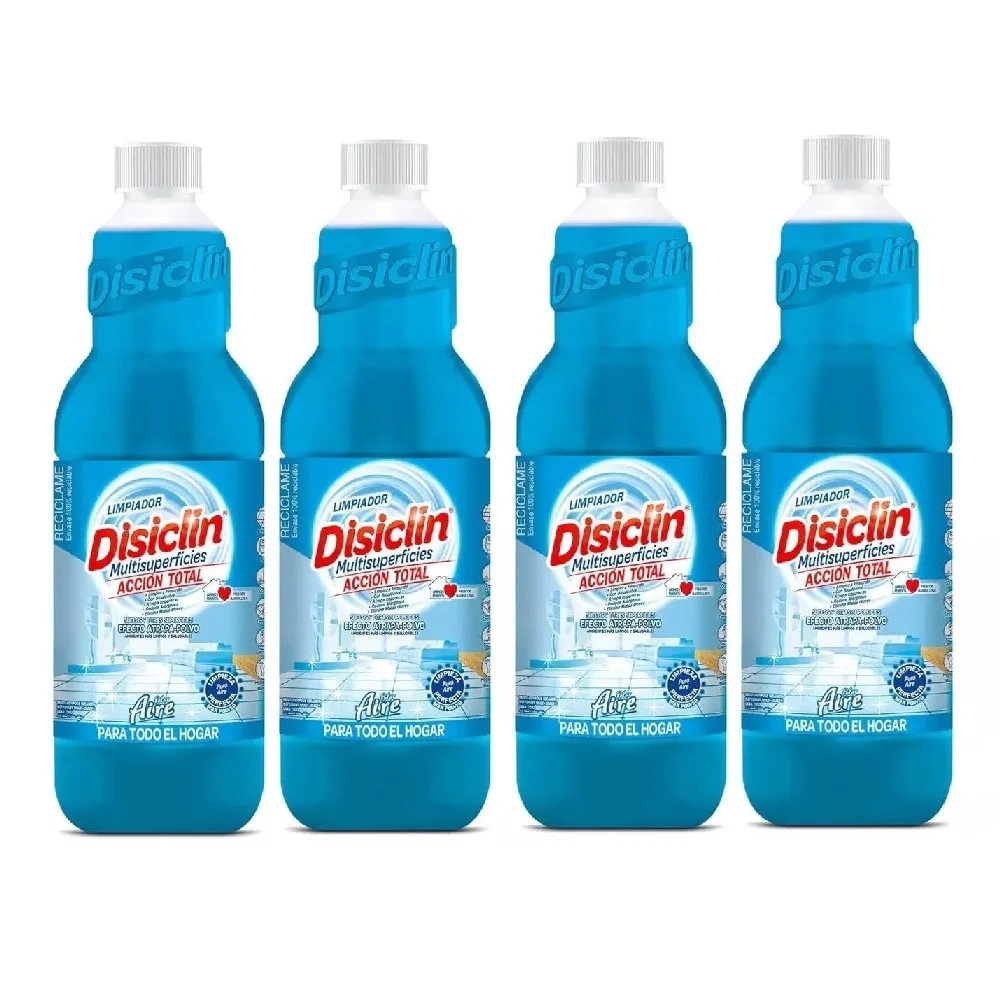 Disiclín Aire Puro Limpiador Multisuperficies Concentrado 1000ml (Pack 4x1L) - Disiclin Para una Higiene Total, Super Perfumado, pH Neutro, Con Bioalcohol, Sin Lejía, Aroma Duradero