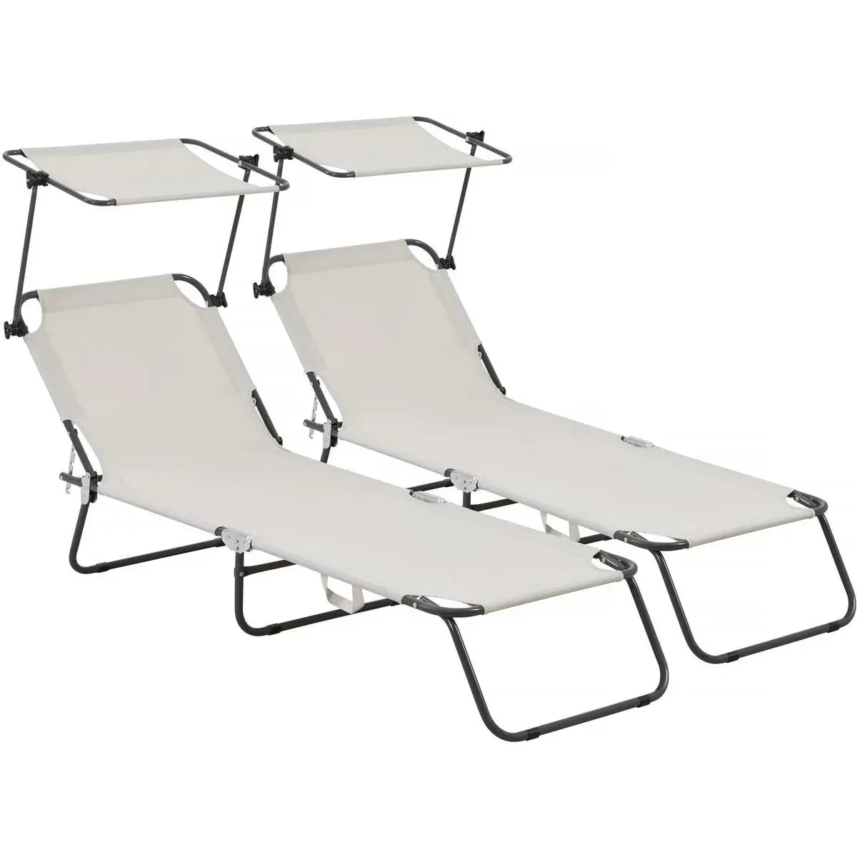 Habitat y Jardin - Conjunto de 2 tumbonas plegables "Lazy" - Con sombrilla - Beige