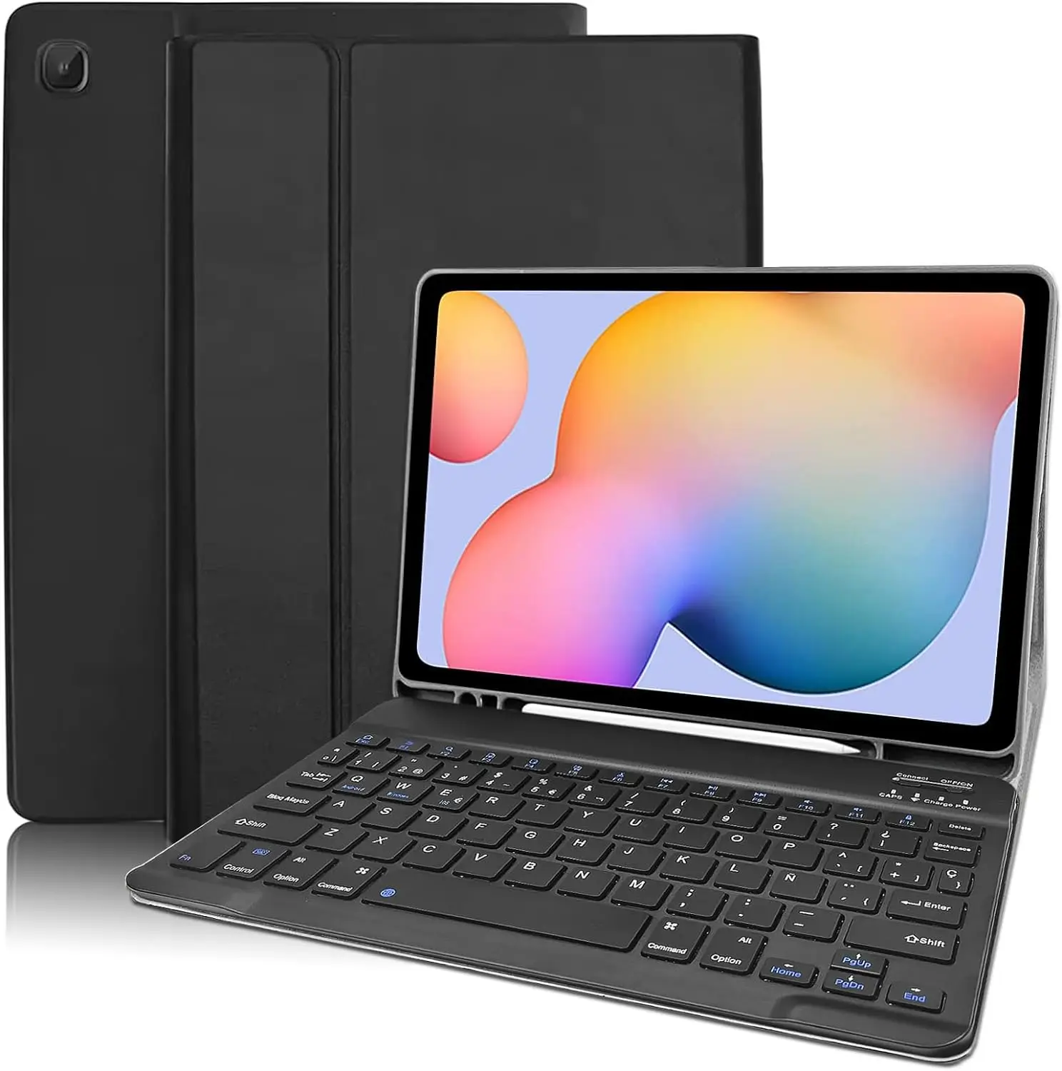 FGNS Spanish wireless Bluetooth keyboard case for iPad 10.2 9th Gen 2021/8th Gen 2020/7th Gen 2019/ iPad Pro 10.5/iPad Air 3, slim Rotating Slim PU Case with Pencil Slot