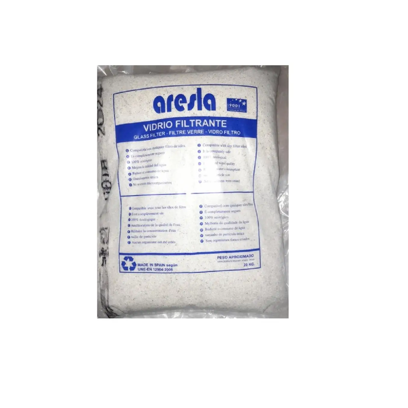 Saco Vidrio Filtrante 20kg para la depuración del agua de la piscina, para una mejor depuración