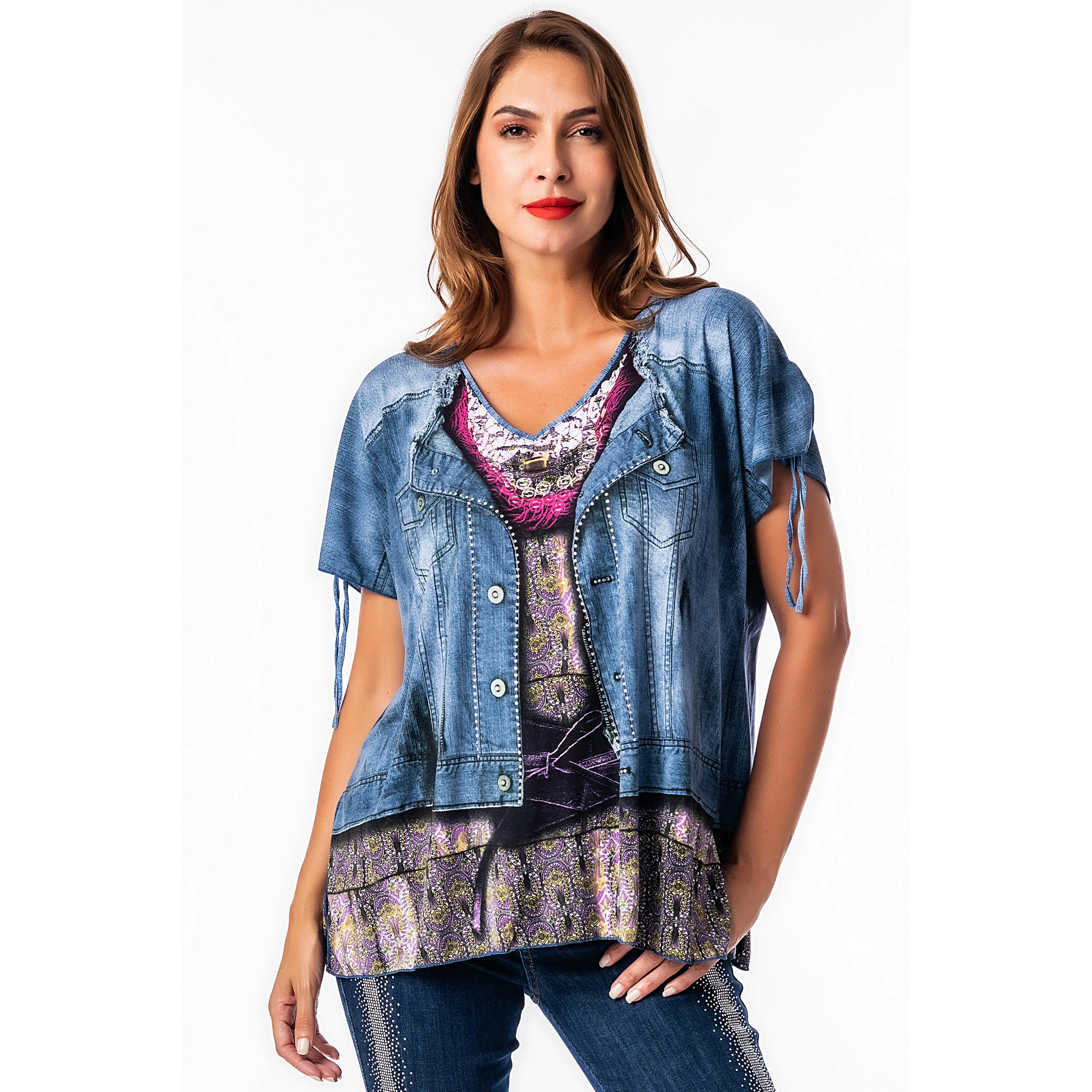 Camiseta Verano Manga Corta con Pedrería – Masquenada – Tejido Alta Calidad