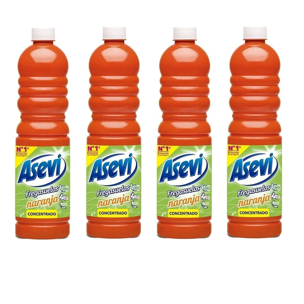 ASEVI- Pack Ahorro Fregasuelos Naranja 4 X 1000 Ml Concentrado Perfume Intenso y Duradero