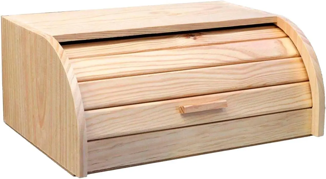 Panera de Madera con Tapa – Contenedor para Pan Fabricado en Madera Natural – 15,5 x 35,2 x 24,5 cm.