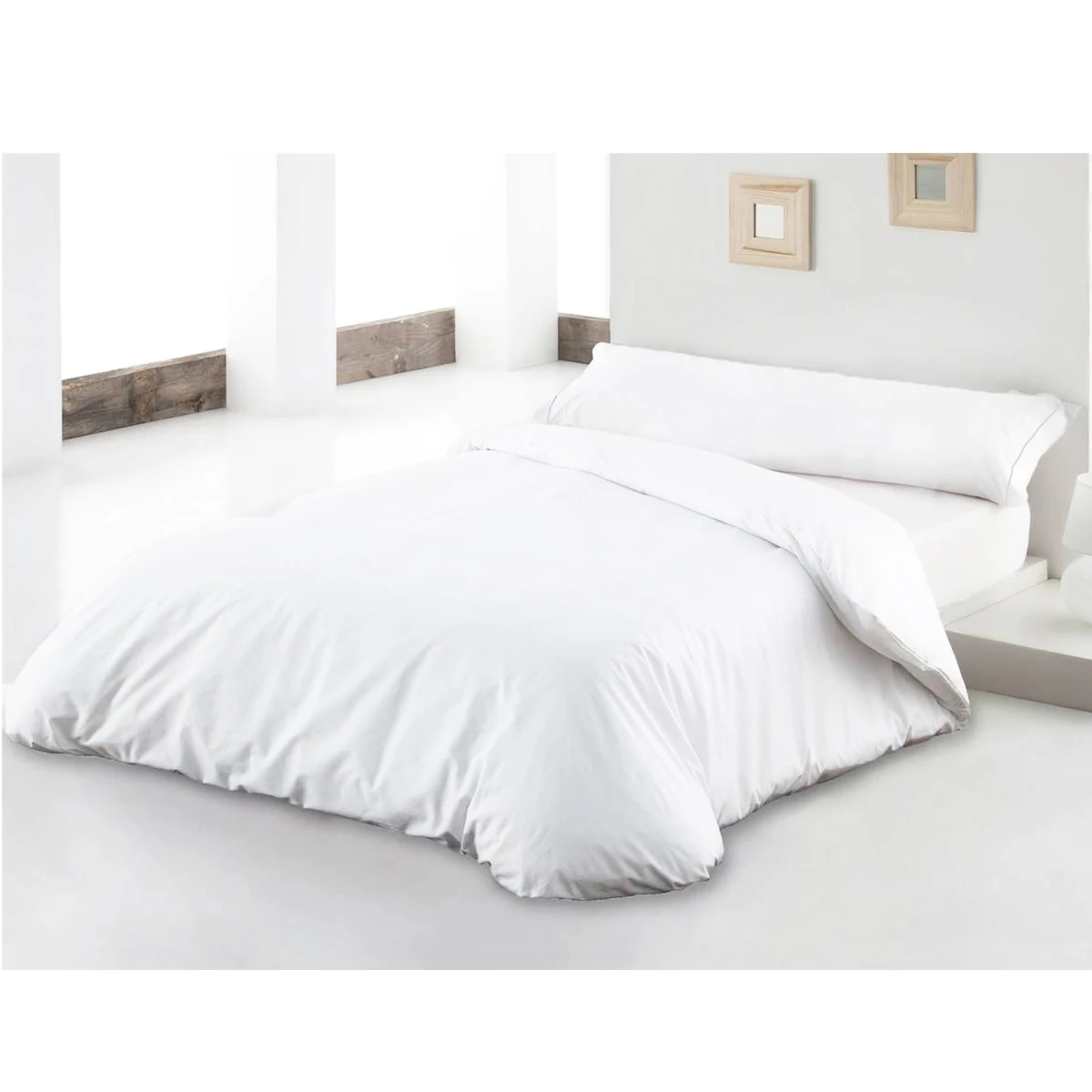 Juego Nórdico 3 Piezas, Funda Nórdica para Edredón + Funda de Almohada + Sábana Bajera, Color Blanco
