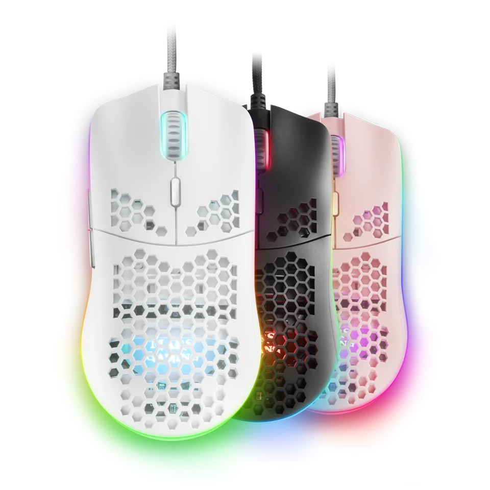 Mars Gaming MMAX Negro, Ratón Gaming Ultraligero, RGB Chroma, Diseño Hive, 12400 DPI, Ratón PC Negro, Rosa o Blanco