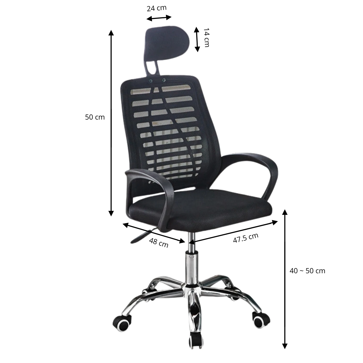 LUTODY - Desktop office chair with adjustable headrest, gaming, breathable and ergonomic latex mesh backrest with nylon lining, lever for adjusting height, armrests, 360 swivel wheel °   And metal base. #7
