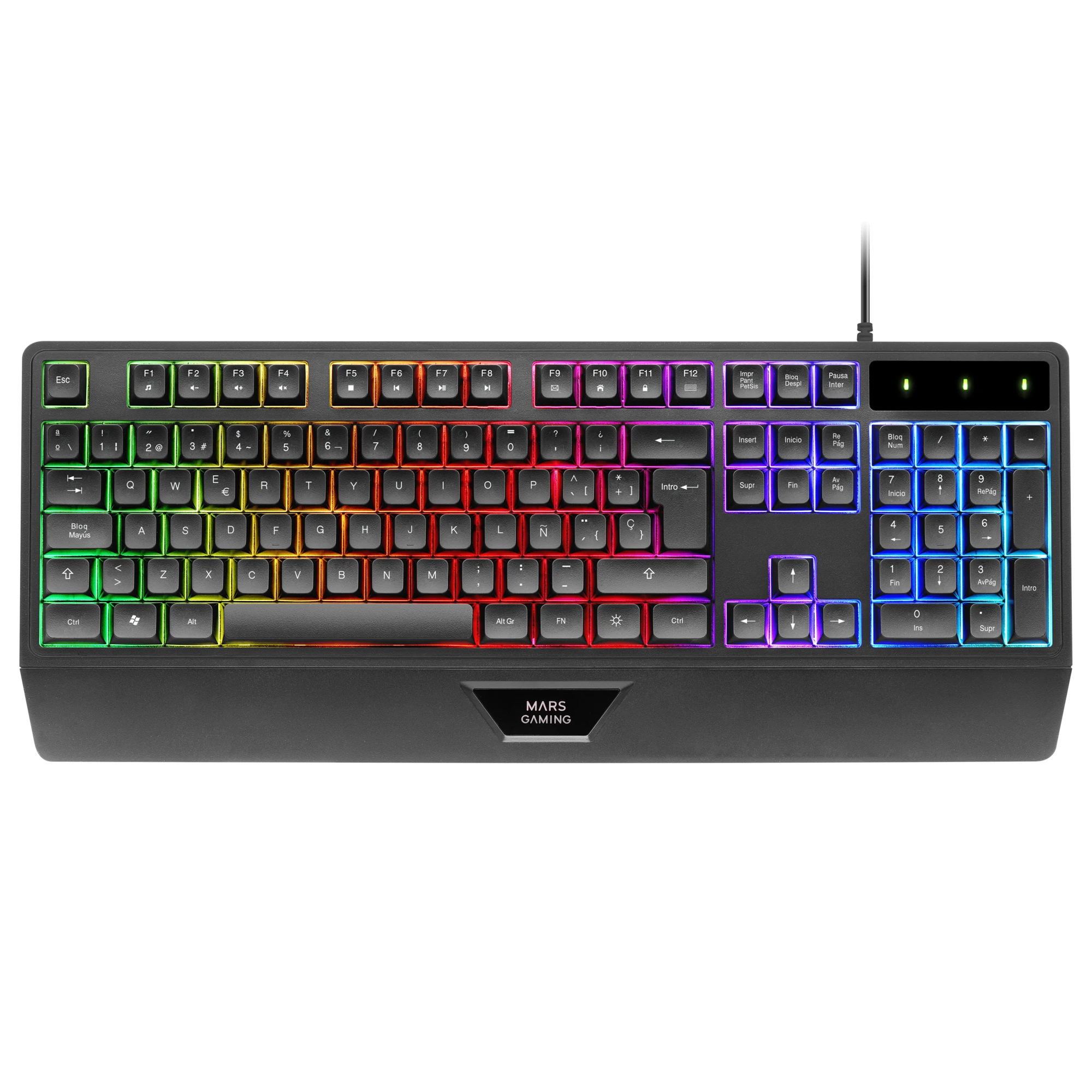 Mars Gaming MK124, Teclado Ergonómico H-Mech, Reposamuñecas Integrado, Iluminación FRGB Rainbow, Teclado Gaming Antighosting Avanzado, Teclado PC Completo Multiplataforma, Teclado Negro o Blanco con Idioma en Español, Francés o Portugués