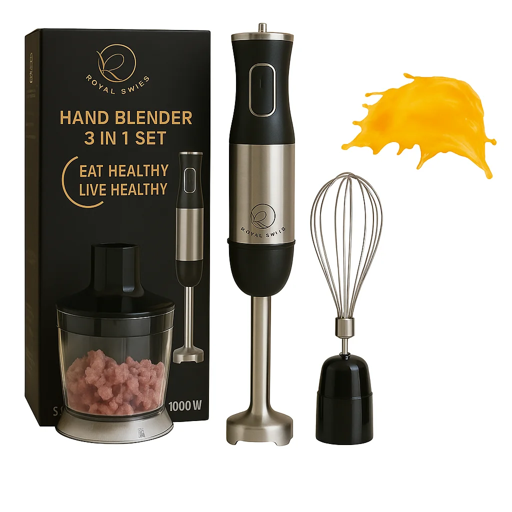 Batidora de Mano 4 en 1 –  ROYAL SWISS Mezcladora Multifuncional con Accesorios para Batir, Triturar, Picar y Emulsionar