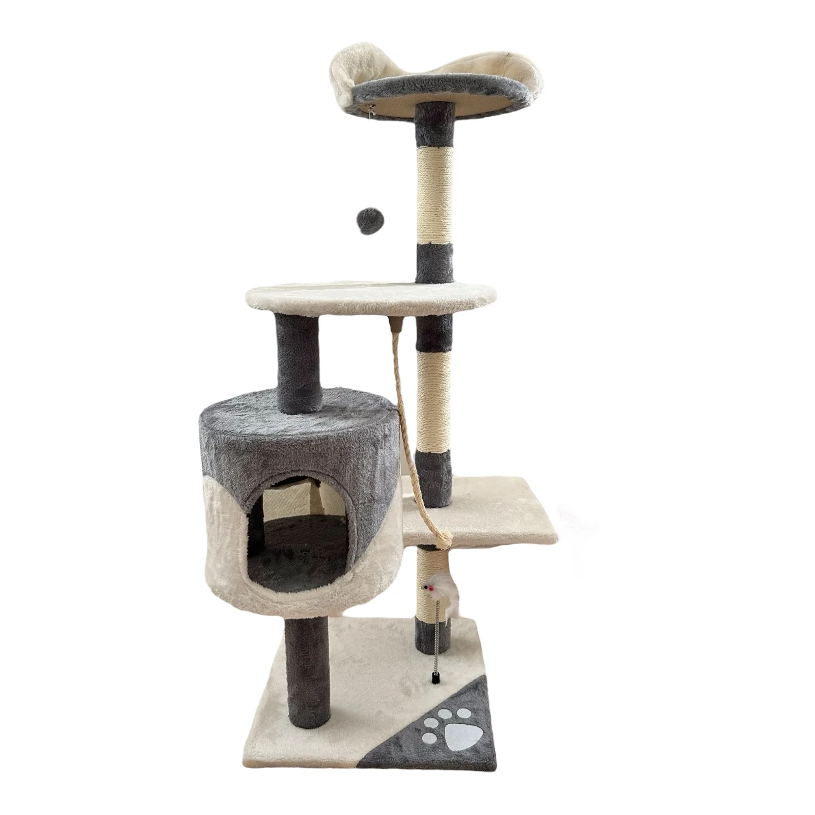 COTTECOTA-Árbol rascador para Gatos Altura 60*56.5*111.5cm Árbol para Gatos Azul Marrón Beige Torre Arbol de Escalada de Múltiples Niveles con Cueva Espaciosa Postes Rascadores de Sisal 40452,40438