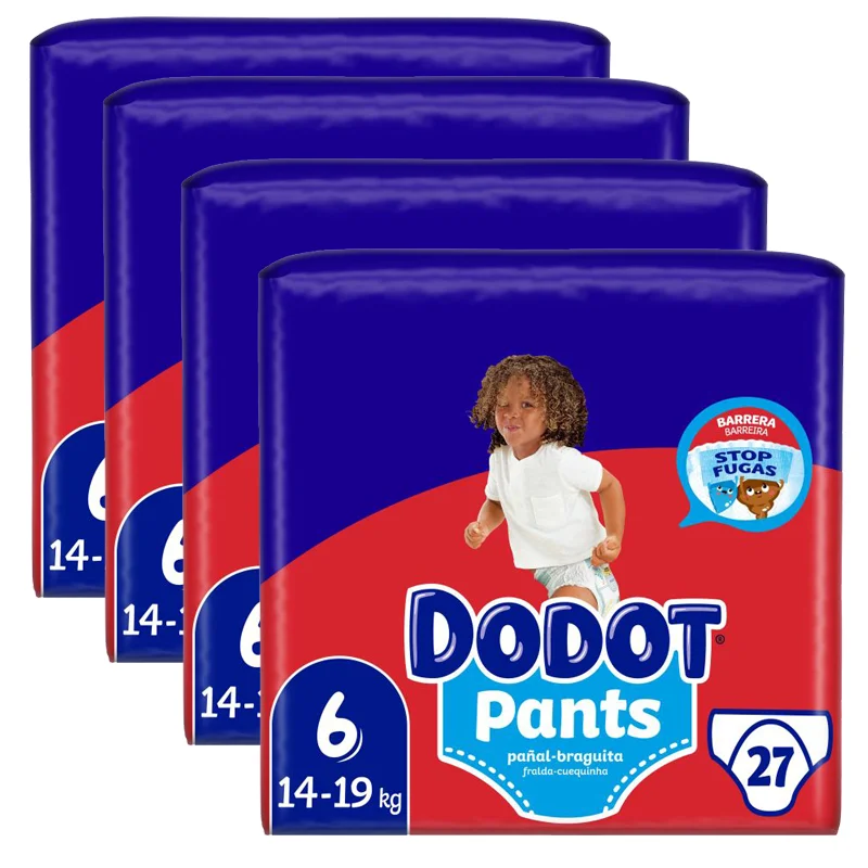 Dodot baby diaper Pants size 6 (14-19 kg), PACK of (27, 54, 81, or 108), diaper-panty with 360 ° adjustment anti-leakage, monthly Pack