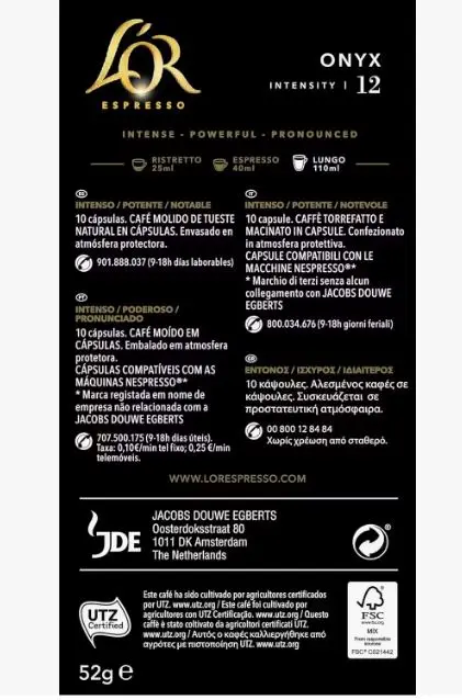 Onyx l'or coffee capsules 40 units maxi pack compatible with nespresso - made in spain