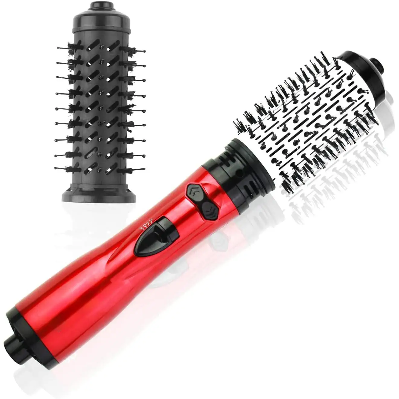 Cepillo de Aire Caliente 2 en 1 – Secador y Estilizador Giratorio Eléctrico 360grados, Ideal para Rizos Elegantes y Volumen, Uso en Casa o Salón (Rojo) - 900-1200W