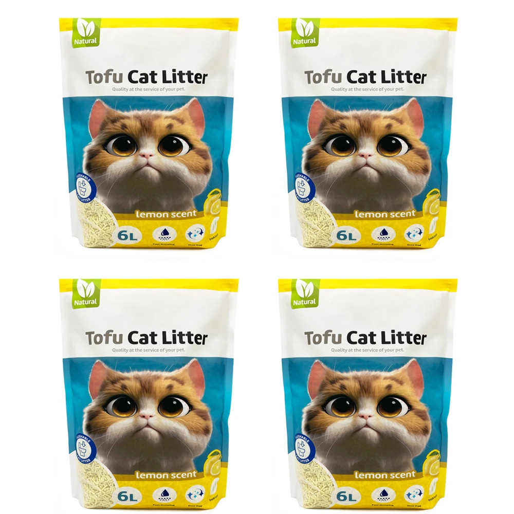 4Pcs Arena Aglomerante para Gatos Arena de Tofu para Gatos sin Polvo Fácil de Aglomerar Controla los Olores se Lanza en el Inodoro Sabor Lemon