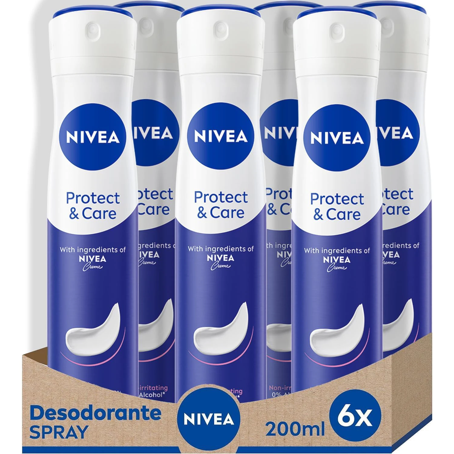 NIVEA Pack ahorro - Desodorante en spray Protege y Cuida 200ml x 6 unidades