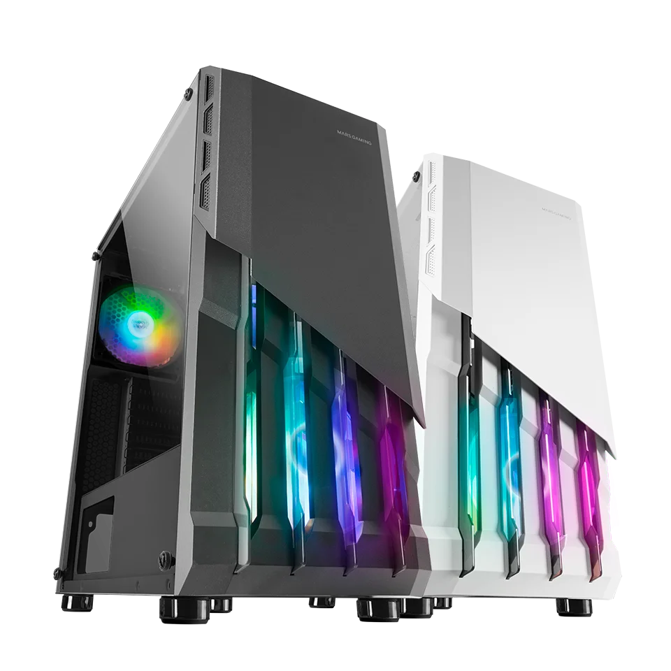 Mars Gaming MC-X2, Caja PC Gaming ATX, Frontal en Acero, 2 Ventiladores FRGB 12cm, Ventana Lateral, Refrigeraciones Líquidas Hasta 240mm, Semitorre Gaming Negro o Blanco
