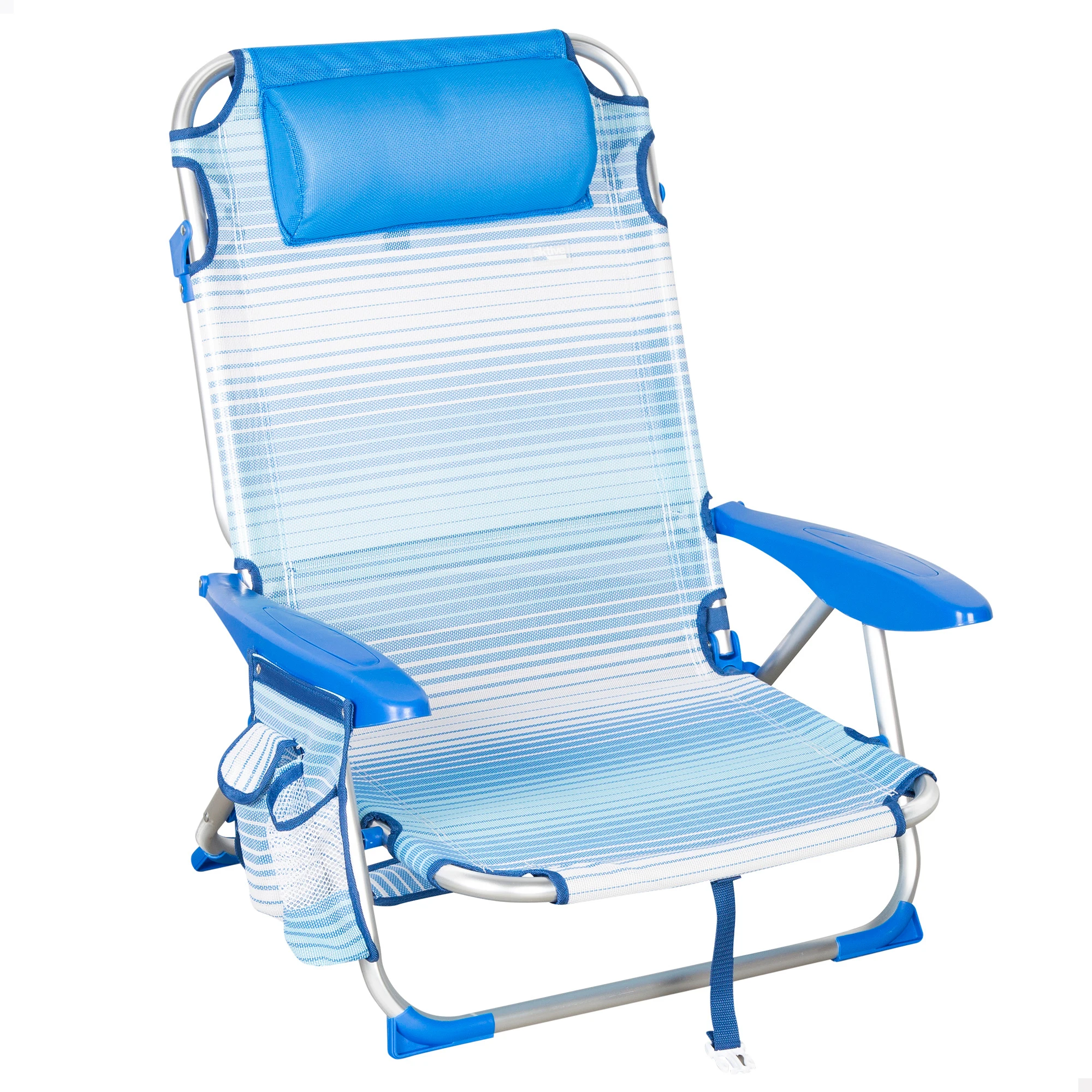 Aktive - Silla de playa plegable, Silla de playa reclinable, Silla multiposición, Azul rayas, 51x45x76 cm, Cojín acolchado, Asas de transporte, Soporta 110 kg, Sillas de playa, Sillas de playa bajas,
