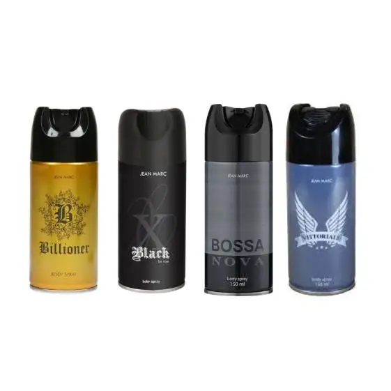 Pack 4 men's deodorants 600ml in total ---- Billioner 150ml, jm x black 150ml, bossa nova men 150ml, victtoriale 150ml ---- Marc jean brand