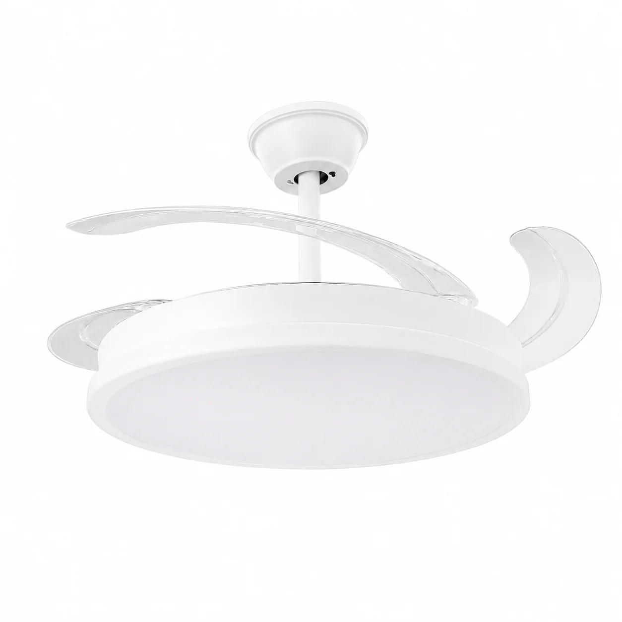 Ventilador de Techo Led White 105 Cm , Lampara ventilador de techo espartano con aspas retractiles transparentes plegables motor DC en total 70W silencioso LM8843