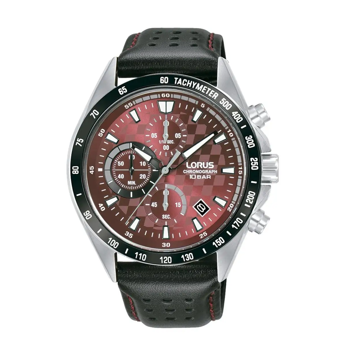 Lorus Reloj Hombre Caja De Acero, Titanio Pulsera Genuine Leather De Color Negro Resistente Al Agua 10 Atm