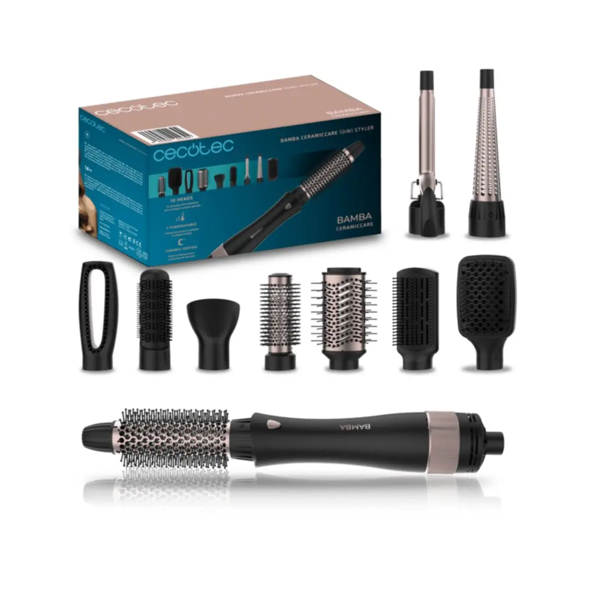 Cepillo de aire Cecotec Bamba CeramicCare 10in1 Styler 3 temperaturas 2 velocidades negro