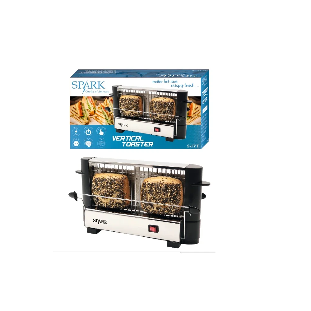 SPARK -  Tostador Vertical. 750 W. 4 Rebanadas. Botón de Encendido y Apagado. Bandeja de Acero Inoxidable. Limpieza Fácil. Mango con Tacto Frío.