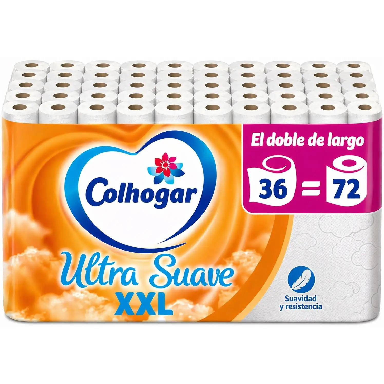 Colhogar Ultra Suave XXL 6x6 - Papel Higiénico Suave - Paquete con 42 Rollos Extra Grandes - Papel de Baño de 2 Capas - 100% Libre de Perfume - Blanco