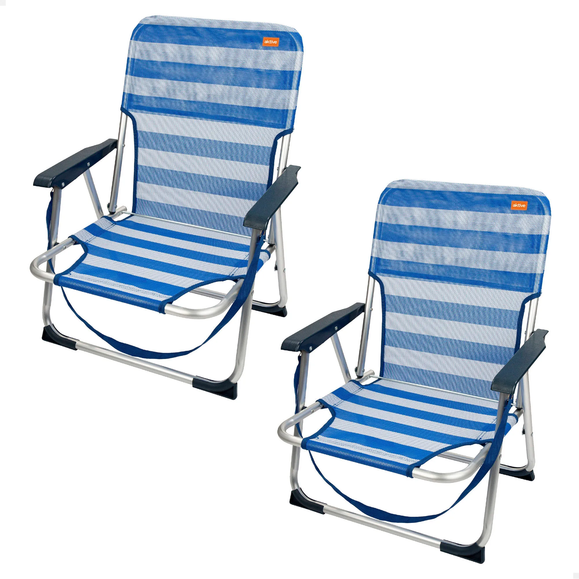 Aktive - Pack 2 sillas playa plegables, fabricadas de textileno y aluminio, con respaldo fijo, miden 44x40x72 cm, tienen asa de hombro y topes antivuelco, soportan 100 kg, ligeras y resistentes, de