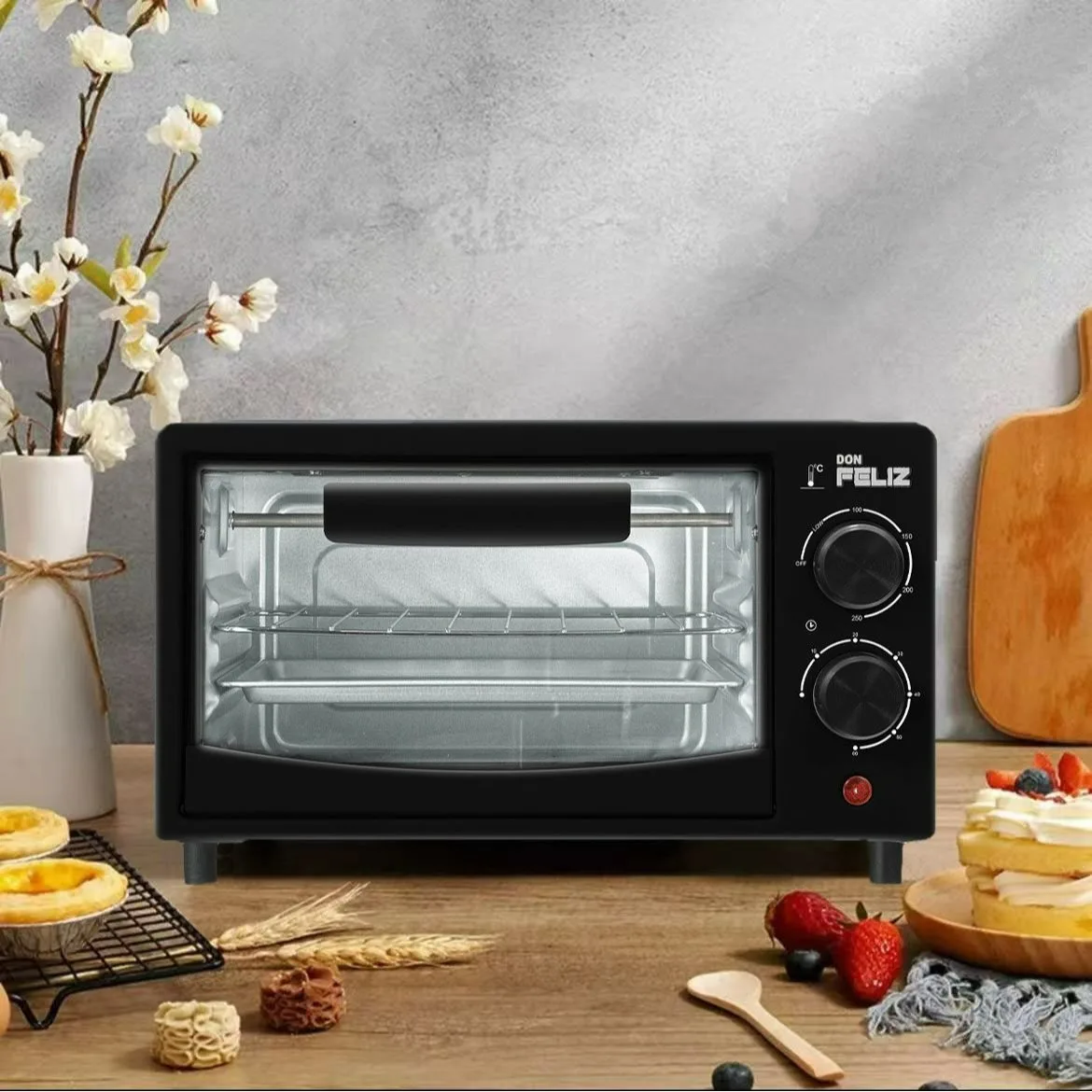 Mini electric oven 12l multifunctional with 60 min timer and adjustable temperature 0-230 ° C, compact for bread, cakes and pizza