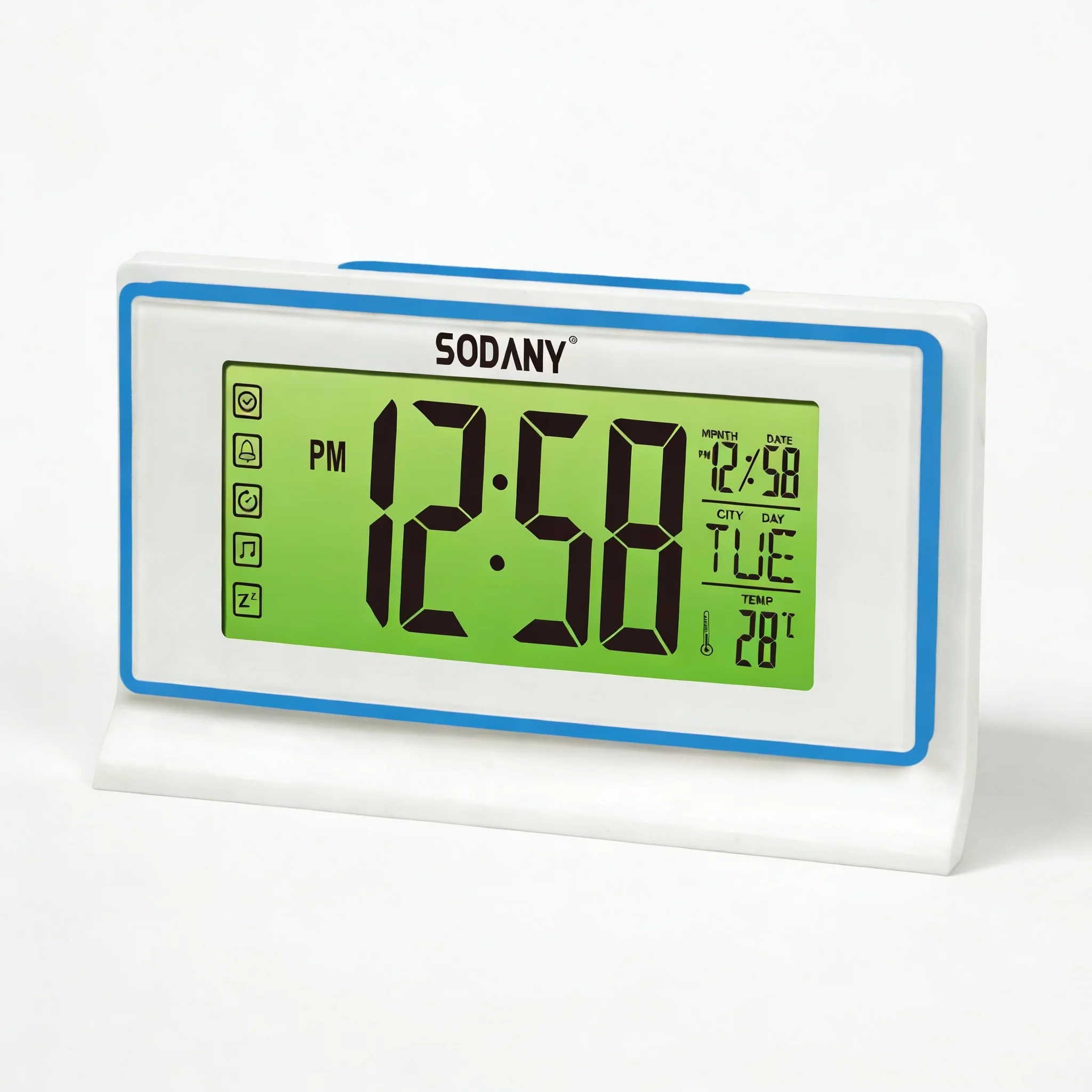 SODANY Despertador Digital LCD con Luz Nocturna por Sensor de Sonido Reloj de Mesa a Pilas con Temperatura y Calendario