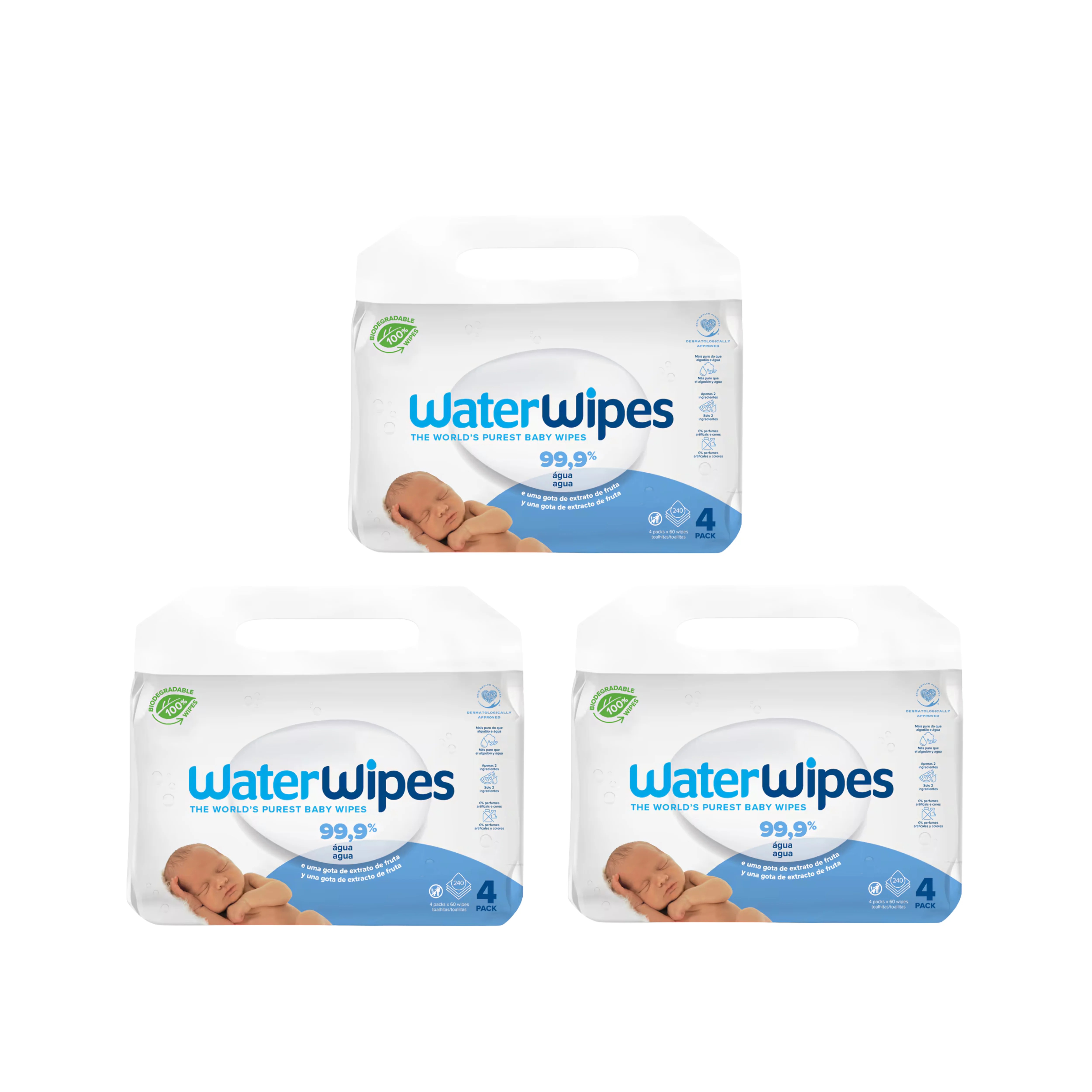 WaterWipes Toallitas Bebé para Piel Sensible 720 Unidades (Pack de 12) - Sin Perfume y 99,9% Agua